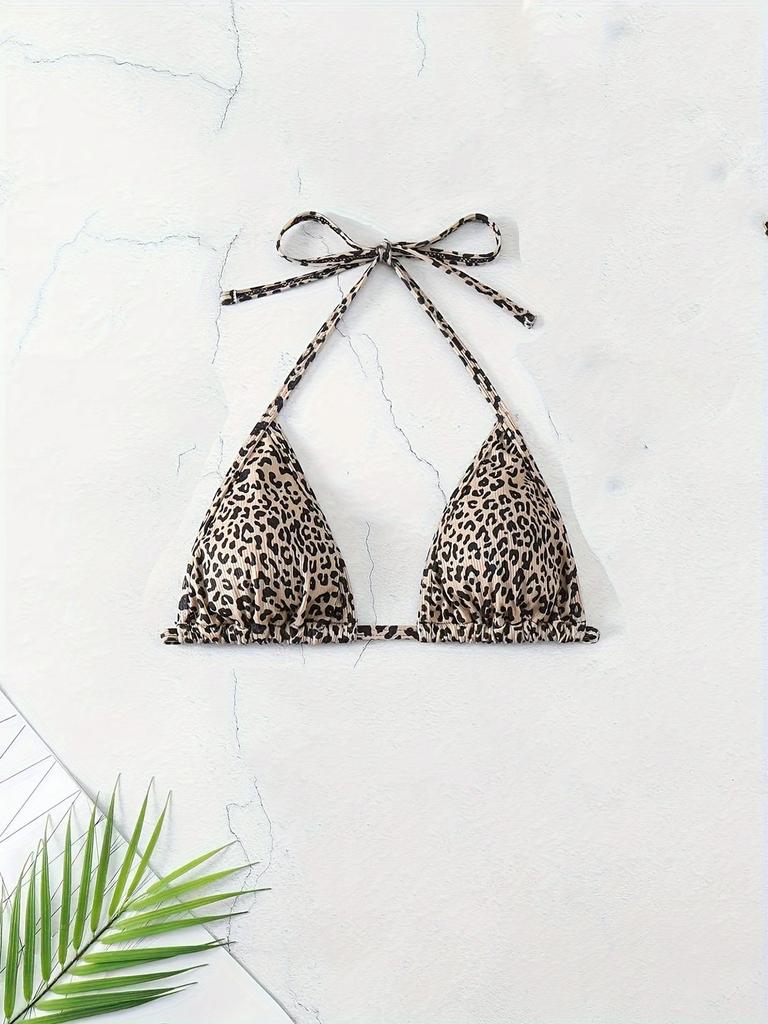 Leopardenmuster Bikini Set Damen Ausgeschnittenes Dreieck BH zum Binden String Split Biquini Badeanzug Sexy Badeanzug 2-teilige Sets