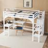 Bunk Bed 140x200 Cm, Children's Bed with L-shaped Desk, Open Wardrobe, Storage Ladder, and Side Rails, Made of Pine Wood Without Mattress