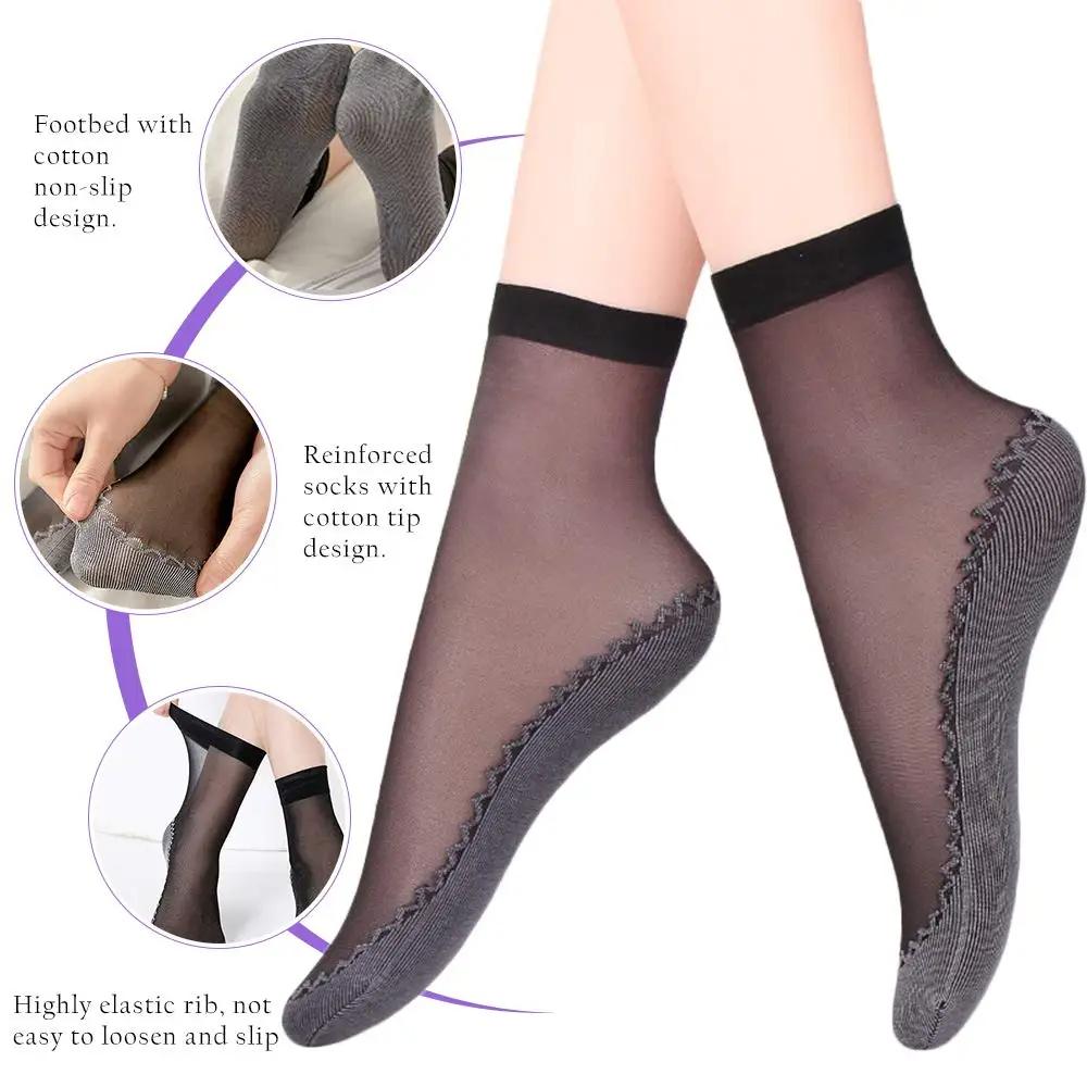 1/10Pairs Womens Anti-Slip Cotton Sock Thin Socks Casual Non-Slip Bottom Splice Spring-Autumn Transparent Ladies Breathable Sock