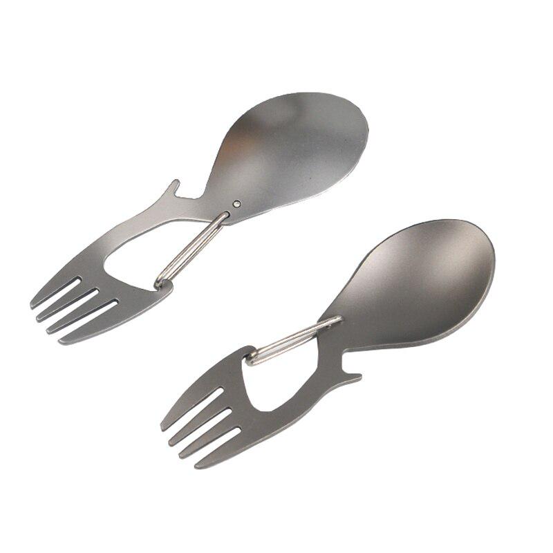 Titanium Unibody Construction Spork Multi-Function Spoon Fork Carabiner Bottle Opener