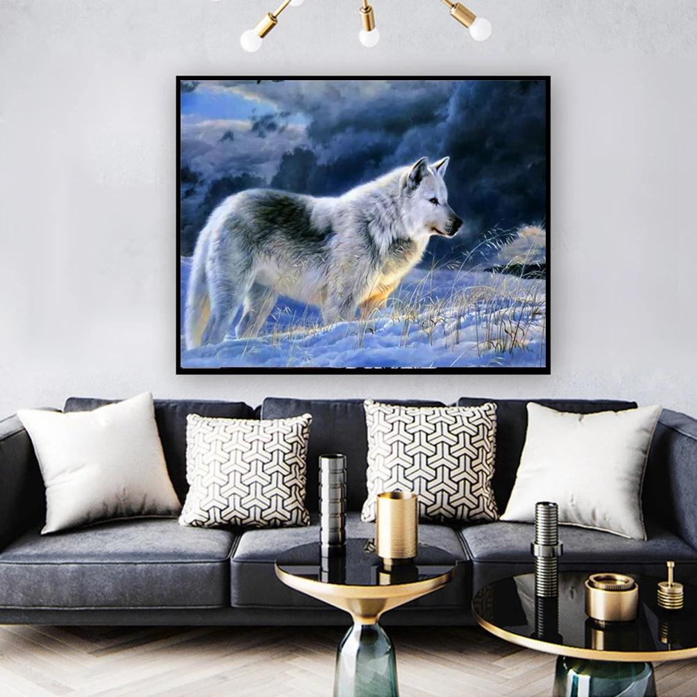 Full Square Round Diamond Painting Wolf Cross Stitch 5D DIY Diamond Embroidery Animal Needlework Snow Handmade Gift