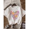 European Size Fashion Women T-Shirt | White Front Print Floral Heart Mama Design