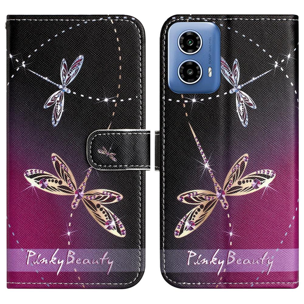 For Motorola Moto G35 5G Case Pattern Print PU Leather Wallet Phone Cover Cross Texture