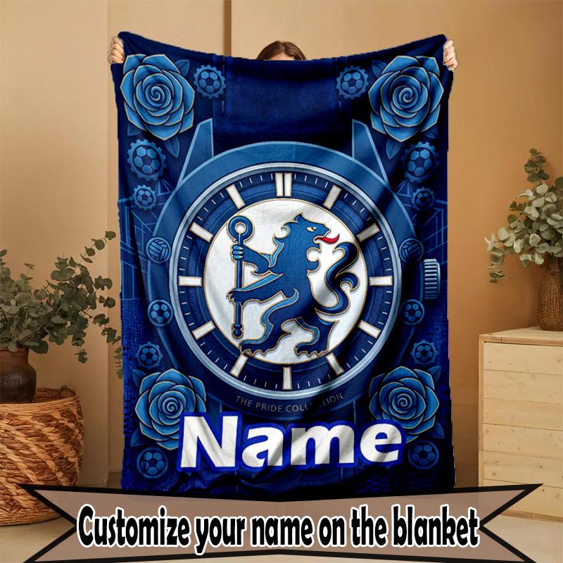 Custom Name Personalized Chelsea Football Club Print Blanket, Home Decor, Bedroom, Sofa, Camping, Couch, Gifts for Birthday Christmas