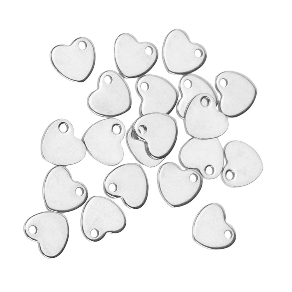 20pcs DIY Heart Shaped Pendant Stainless Steel Pendant with Hole Jewelry Making Accessory(Steel Color 6.5 X 7mm)