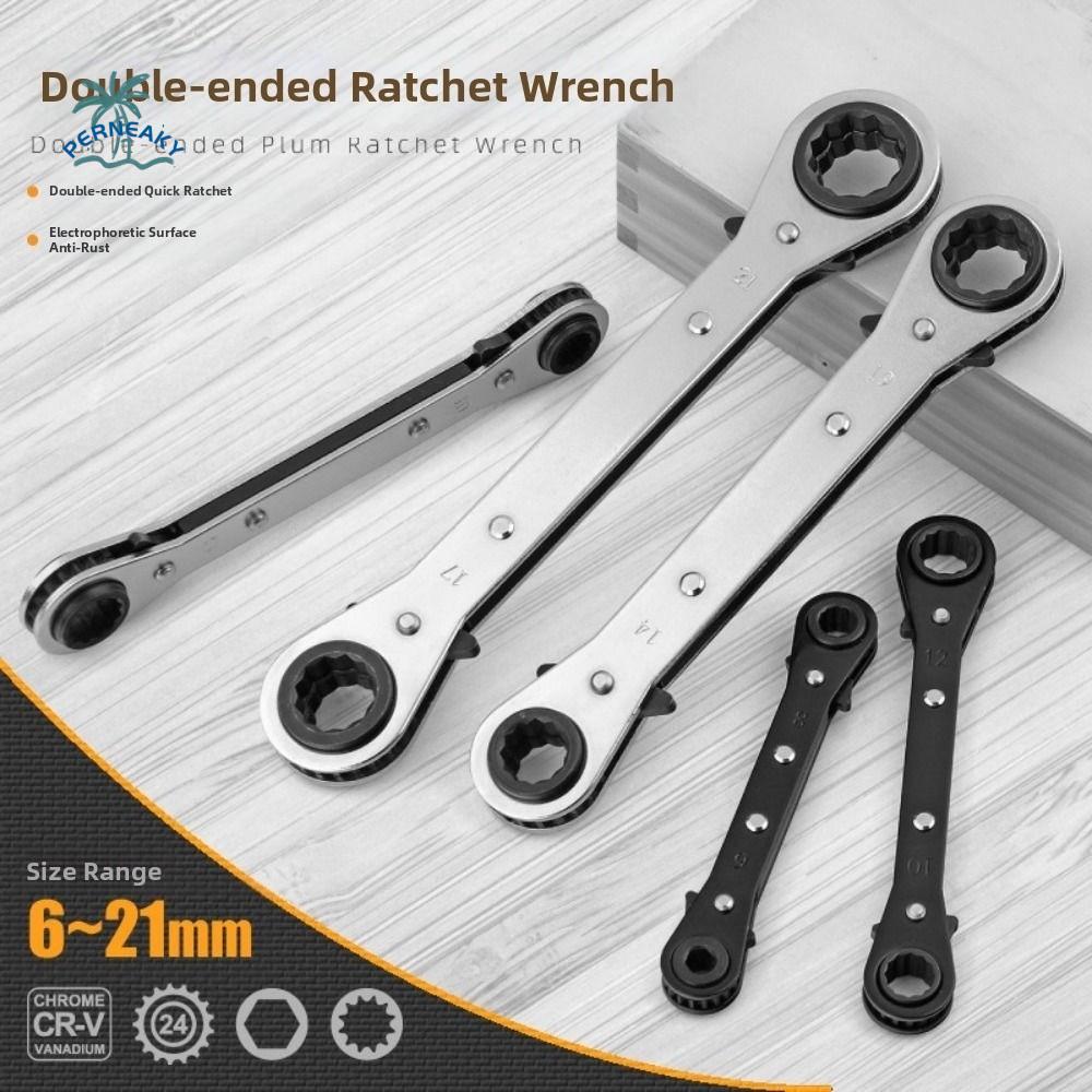 Fully Polished Ratchet Wrench Durable Construction Metric Sizes Double Head Wrench Reversible Mechanism Flat Design