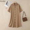 ZANZEA Damen Freizeit Hemdkleid mit Umlegekragen, locker, Sommer, Halbarm