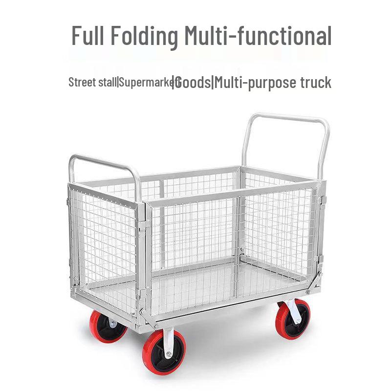 Compact Folding Hand Truck Storage Cart with Fence