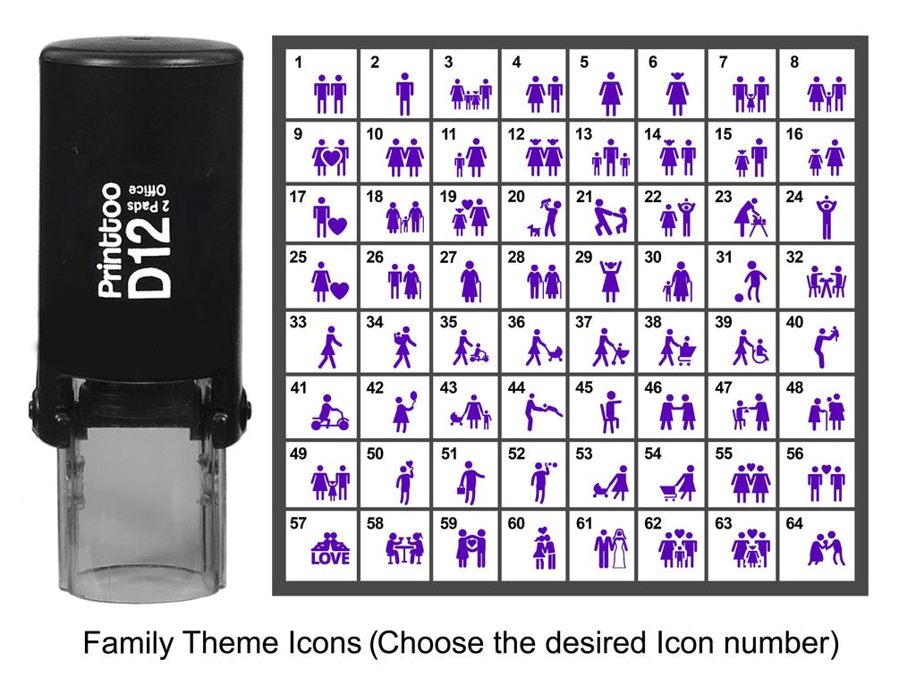 Printtoo Personalized Family Theme Icons Rubber Stamp Self Inking Stamper 12 Mm