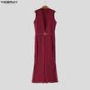 INCERUN Men Summer Deep V Neck Belt Waist Long Wide Legs Jumpsuits Overalls