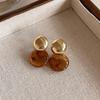 New Amber Color Oval Dangle Earrings for Women Random Stripe Gold Color Metal Top Drop Earrings Unusual Earrings brincos