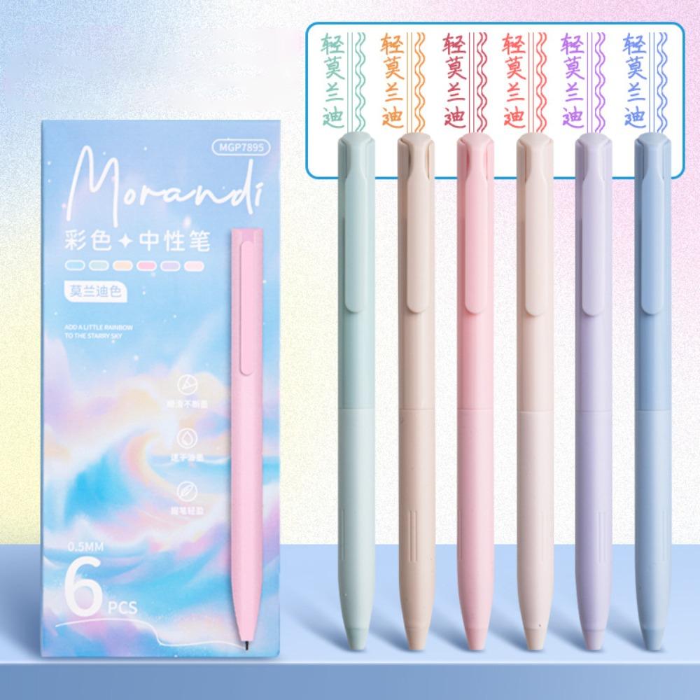 6Colors/Set Press Type Color Gel Pen Color Ink Macaron/Morandi/Retro Color Neutral Pen 0.5mm ST Tip Signing Pen Students Gift