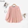 ZANZEA Women Casual Round Neck Solid Color Loose Long Sleeve Blouse