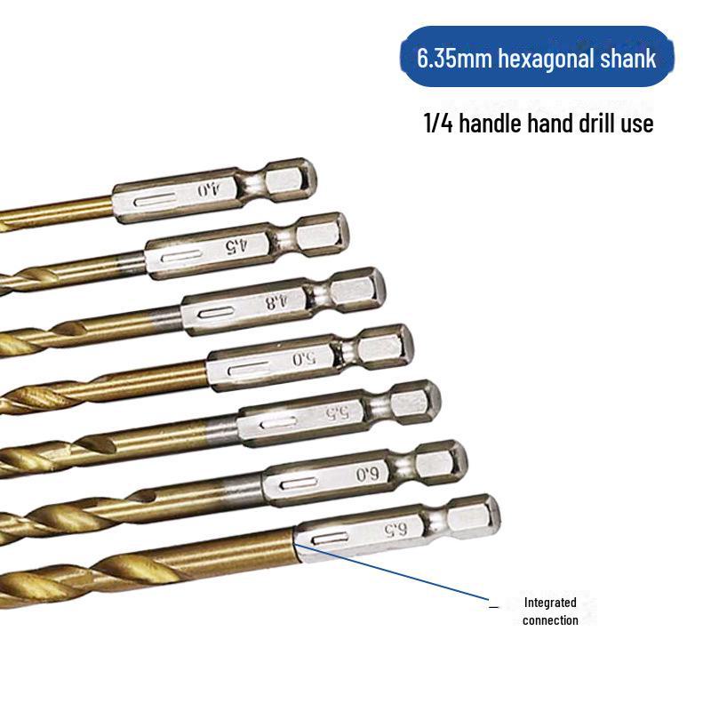 Titanium Drill Bit Set for Electric Screwdriver, 13pc Hex Handle Twist Drill, High-Speed Steel, Cross-Border, 1.5-6.5mm