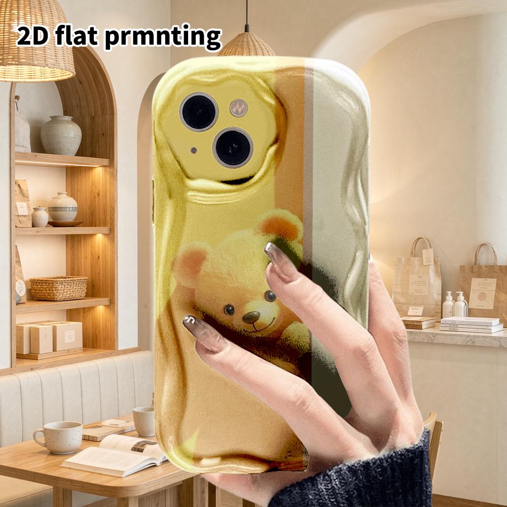Phone Case: 2D Flat Design Cases Suitable for iPhone 18, 17, 16, 15, 14, 13 Pro, Couple Style, Yellow Bear, Christmas and Halloween Gifts