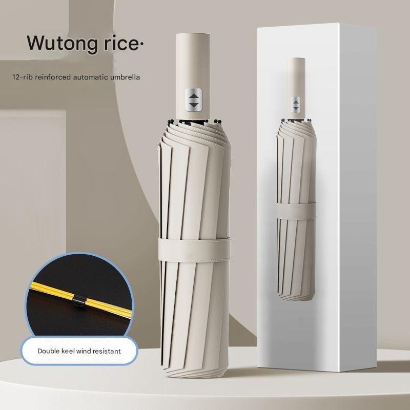 

Fully Automatic Storm-resistant Sunscreen Umbrella 12 Bone Enlarged Thickened Rainproof Sun Protection Advertising Umbrella бежевий