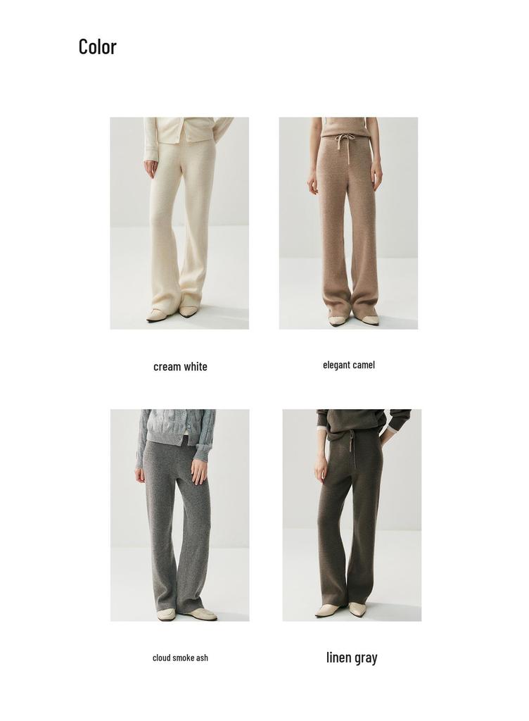 Women's High-Waist Cashmere Knitted Wide-Leg Pants for Autumn and Winter
