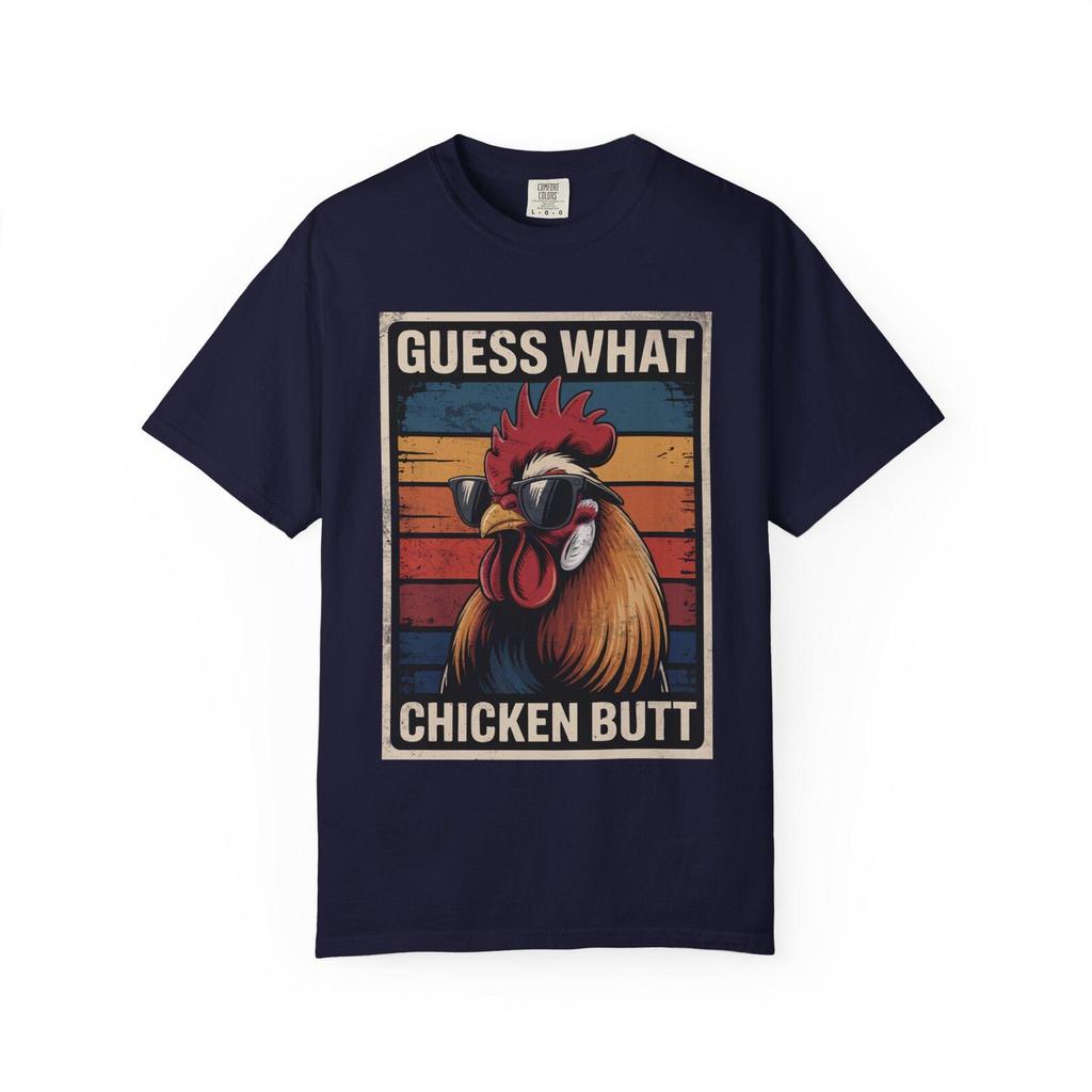 Funny Guess What Chicken Butt T-Shirt | Rooster Retro Graphic Tee