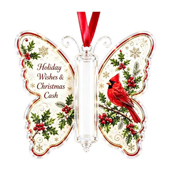 Feiertags-Geld-Überraschungs-Anhänger Weihnachts-Geldhalter-Schmuckstück, Acryl-Hänge-Dekoration mit Vintage-Erinnerungsstück Schmetterlingsdruck, Partyzubehör Und