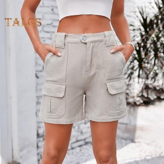 Pantaloni scurți cargo de damă, casual, până la genunchi, bermude cu buzunare multiple, pantaloni cargo de vară cu picior drept