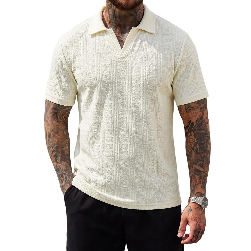 Men's Polo Shirt Short Sleeve Classic Fit Knit Collared Top Casual Comfortable Pullover