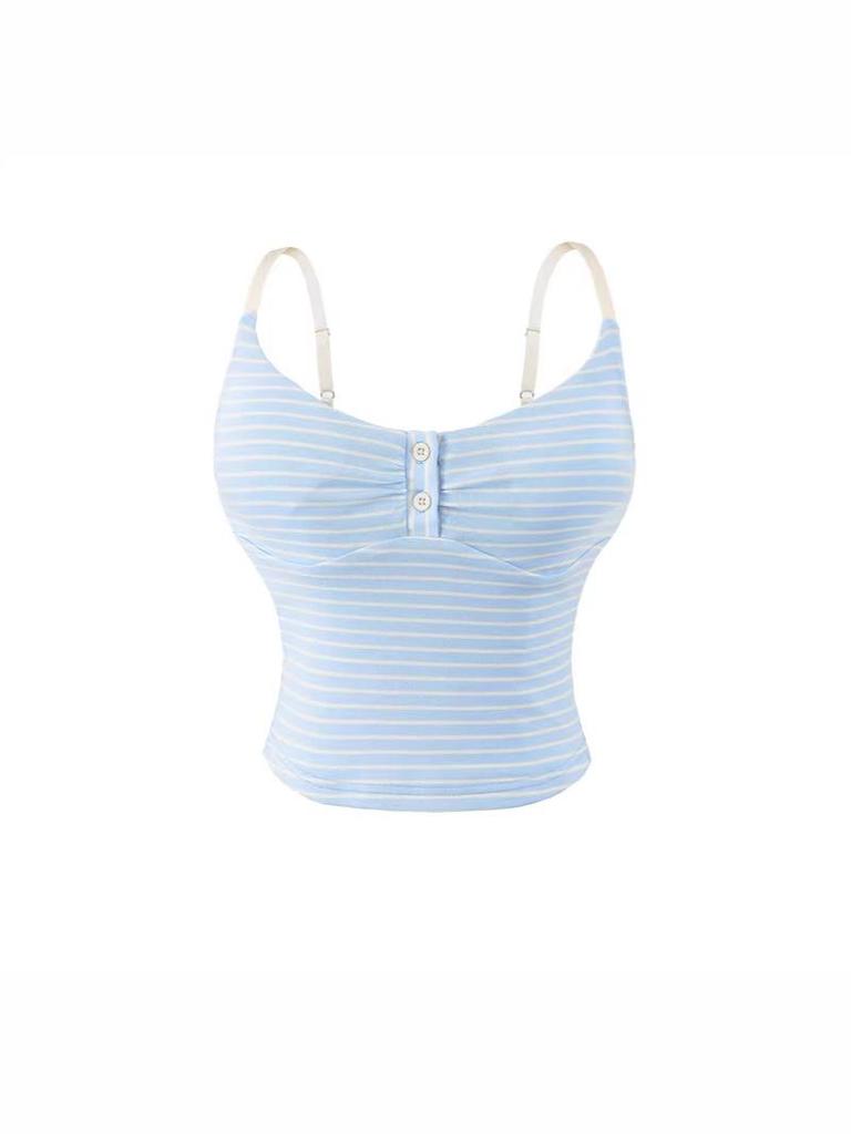 Korean Spicy Girl Striped Camisole: Spring/Summer Slimming Sleeveless Top with Chest Pads in Cotton