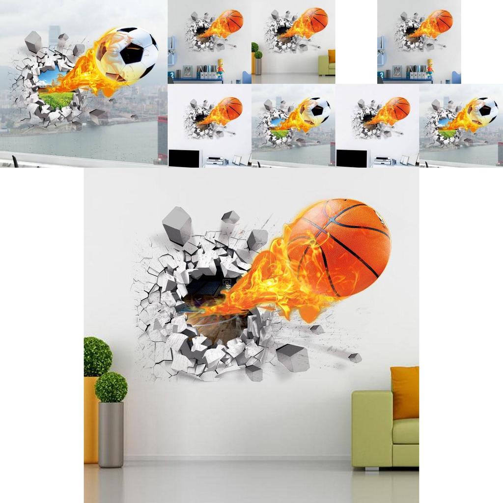 Kids Bedroom Wall Art Sticker With Fire Basketball Pattern Pvc Selfadhesive For Decor