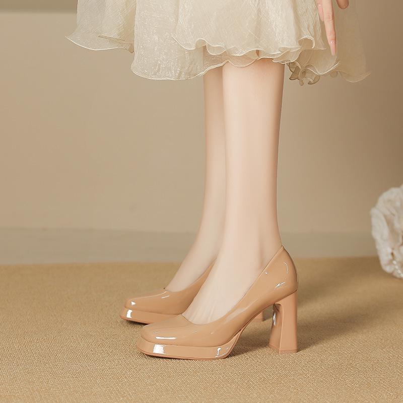 8126-A Women's High Heels: 2025 Autumn/Winter Waterproof Platform Mary Jane Chunky Heel Pointed Toe Low-Cut Shoes