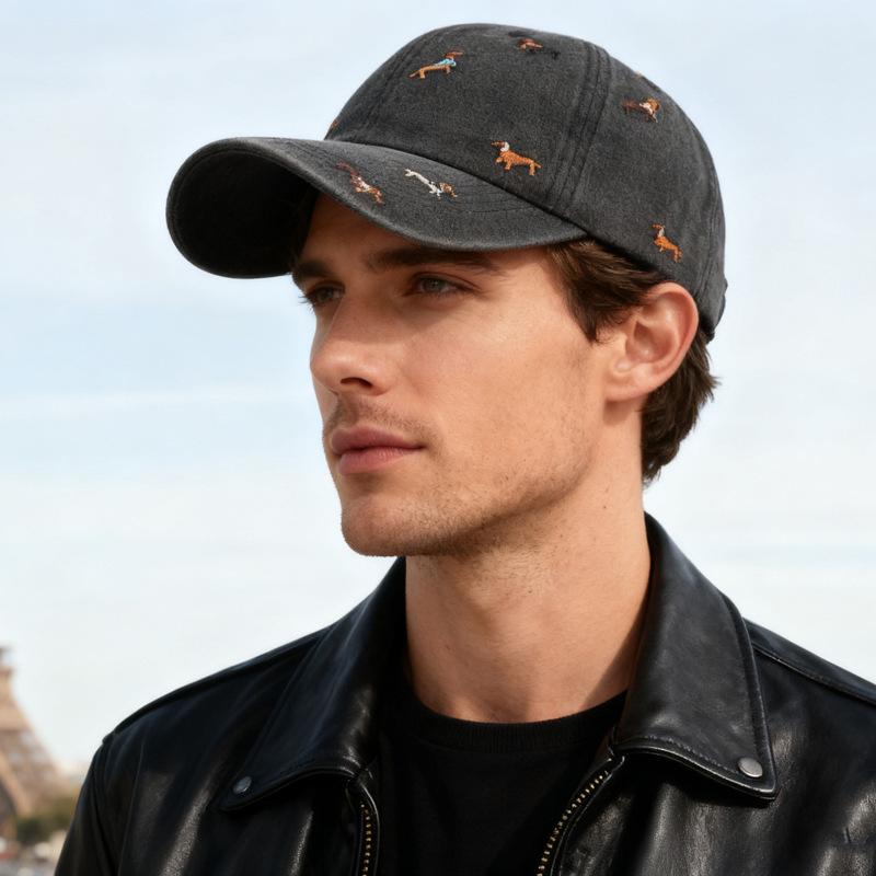 Spring Autumn Puppy Embroidered Soft Top Baseball Cap Vintage Hat