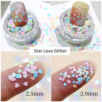 1Jar Mini Mixed Sparkling Love Star Foil Flakes Nail Sequins Nail Art Decoration Manicure Tips Charms For Women Girls Diy