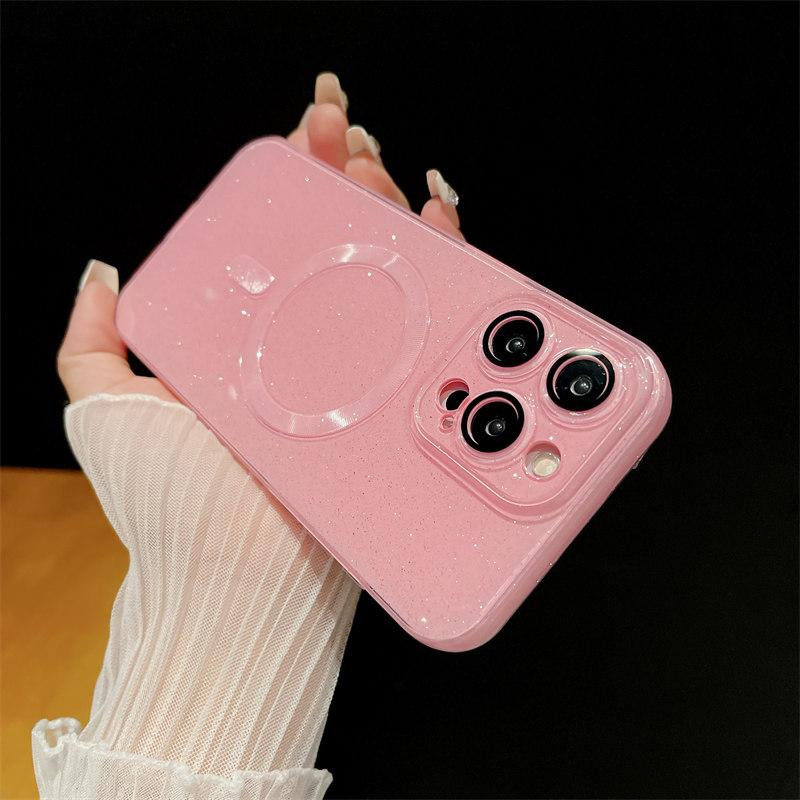 

Роскошный мягкий силиконовый чехол с блестящим желейным магнитом и беспроводной зарядкой для iPhone 15 Pro Max 14 13 12 Pro 11, универсальный защитный чехол от падения iPhone 13 розовый