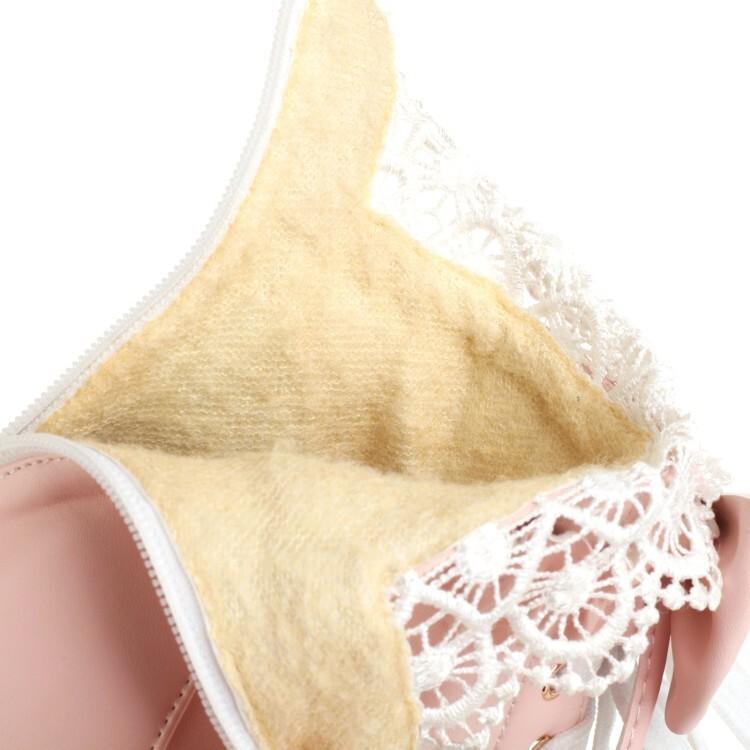 Autumn and Winter New Lolita Short Boots Women and Girls Cute Flower Bow Lace Mesh Martin Boots