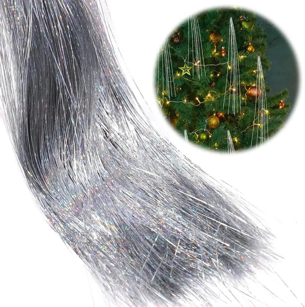 Laser Metallic Silver Thread Christmas Tree Ornaments and Festive Party Supplies