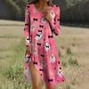 Long  Sleeve Dress For Women Casual Loose Fit Print Dress With Pockets
