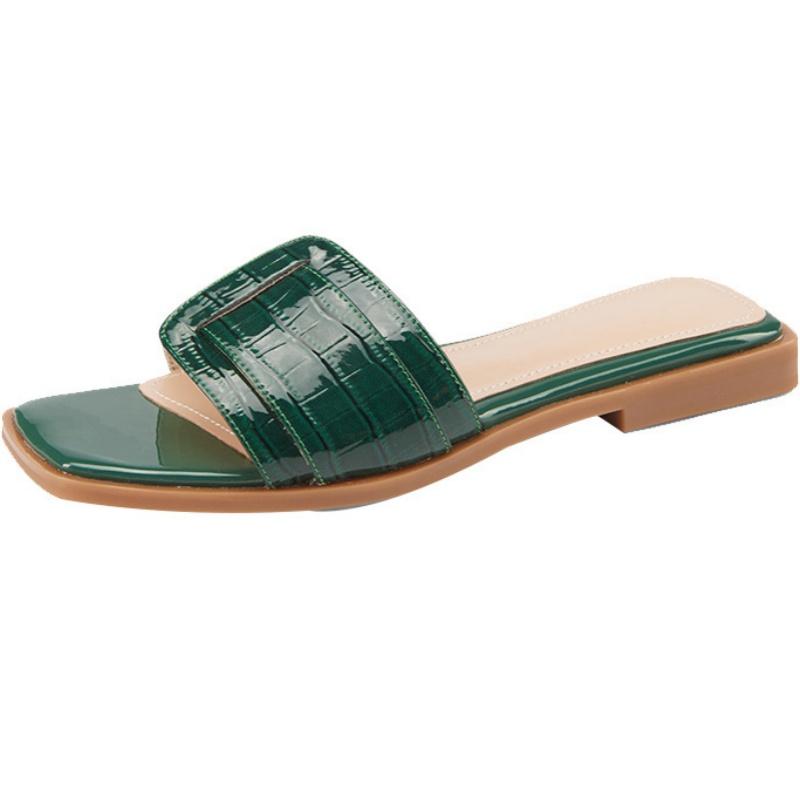 

2025 Rome Style Leisure Fashion Leather Slippers Summer Casual Flat Shoes Female Slippers Women Luxury Soft Women Sandals 40 зелёный