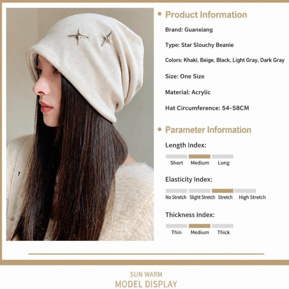 Polyester Slouchy Beanie Hat Star Decor Warm Earflap Hat Fall Winter Beanie Hat  Outdoor Activities