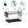 Large Capacity Dish Drainer, 2-Tier, Dish Drying Rack, Dish Rack, Kitchen Storage, Chopsticks Storage, Cup Storage, Easy Assembly, Non-Slip, Space-Sav