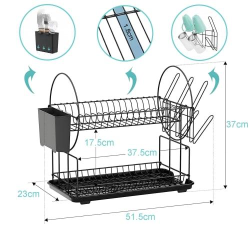 Large Capacity Dish Drainer, 2-Tier, Dish Drying Rack, Dish Rack, Kitchen Storage, Chopsticks Storage, Cup Storage, Easy Assembly, Non-Slip, Space-Sav
