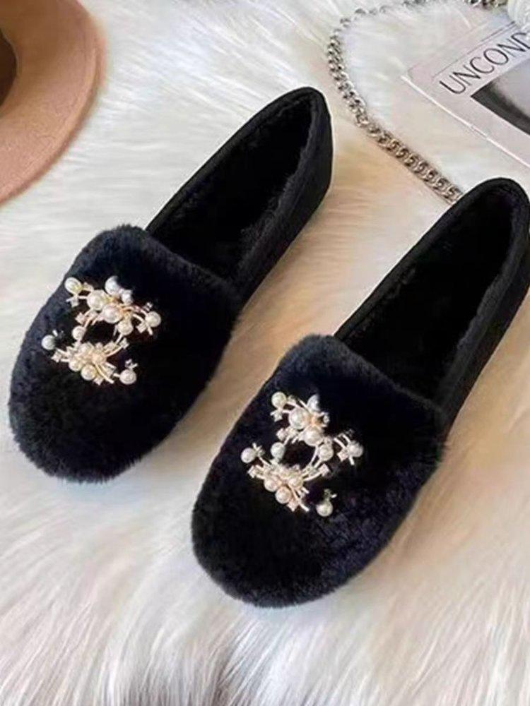 Retro Velvet Round Head Doudou Single Shoes 2025 Autumn and Winter New Fluffy Shoes Women Wear Cotton Ladyshoes Warm Commuter Shoes