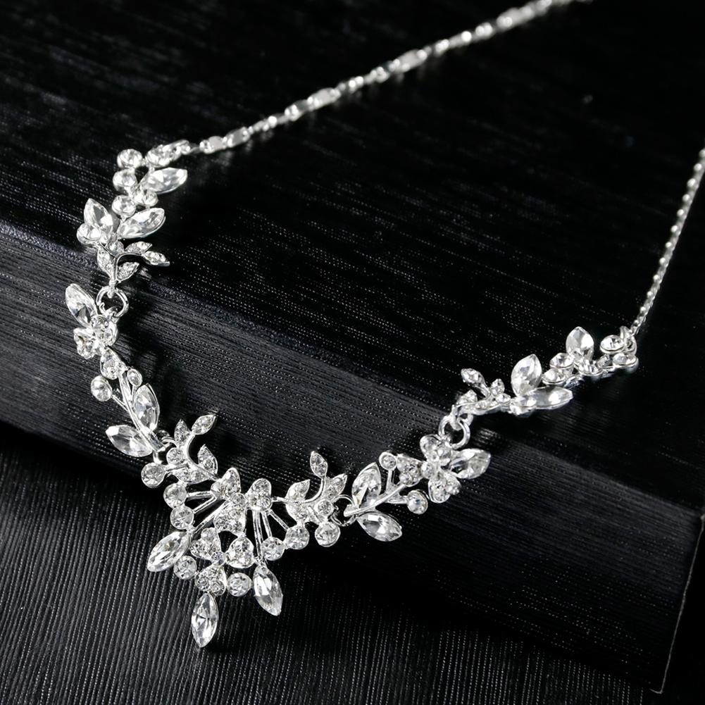 Women Bridal All-matching Jewelry Set Fashionable Diamond Alloy Necklace + Earring Set