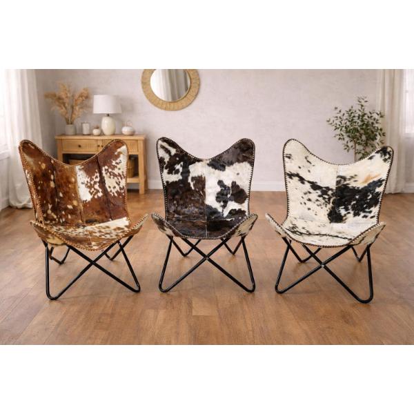 Cowhide Butterfly Chair, Boho Leather Accent Chair for Living Room, Handmade Sling Lounge Chair, Modern Rustic Home Decor Seating