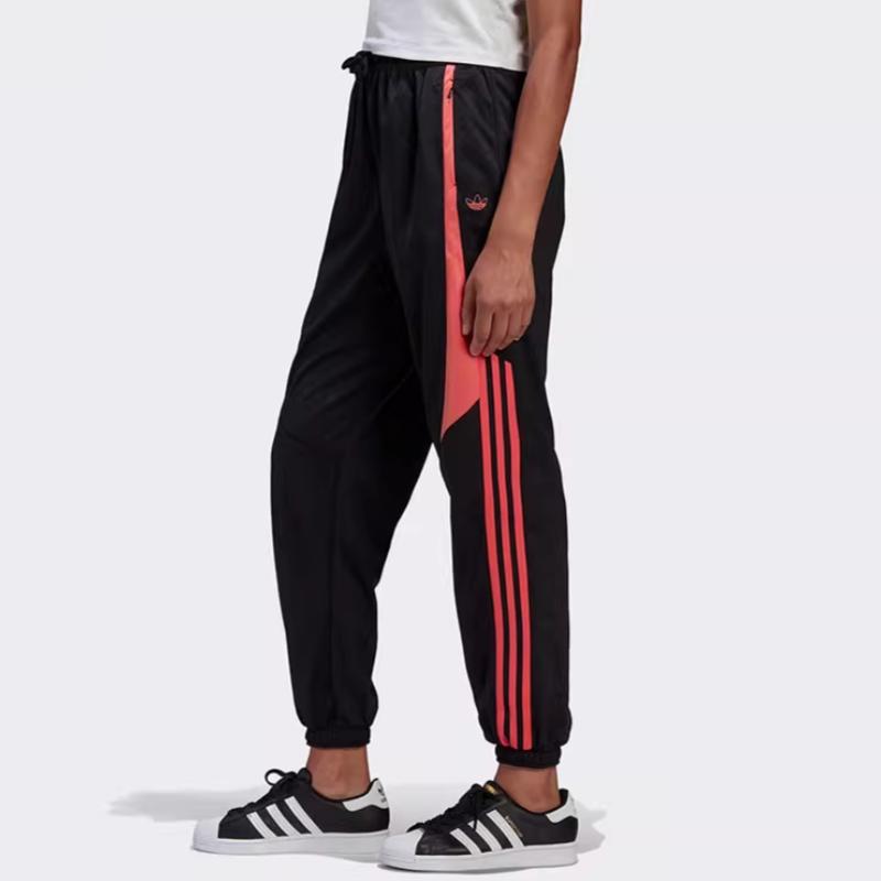 Adidas Originals Trainingshose zum Schnüren mit Bündchen Retro Stricksporthose Damenhose Schwarz Orangerot GC6765