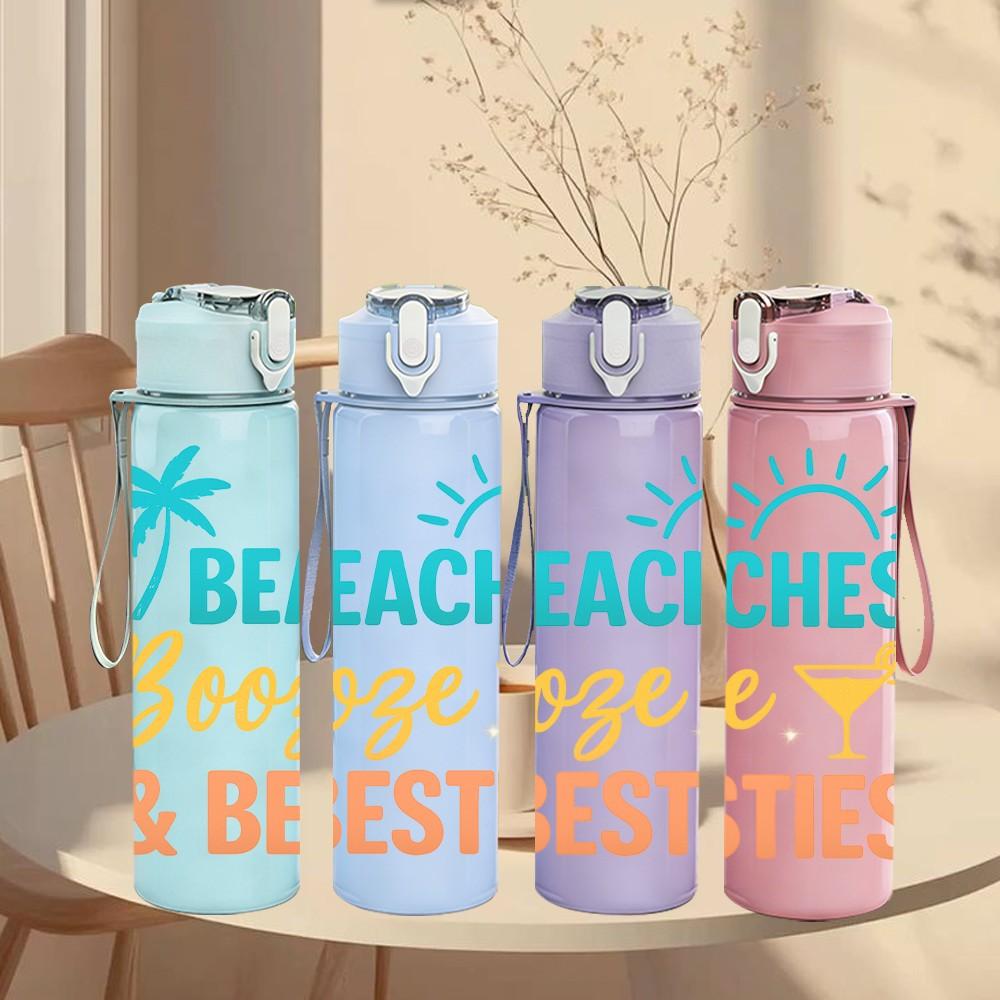 1PC Beaches Booze Besties Summer 750ml Color Plastic Sports Water Bottle Leakproof Flip Straw Lid Suitable for Sports Office Home Use