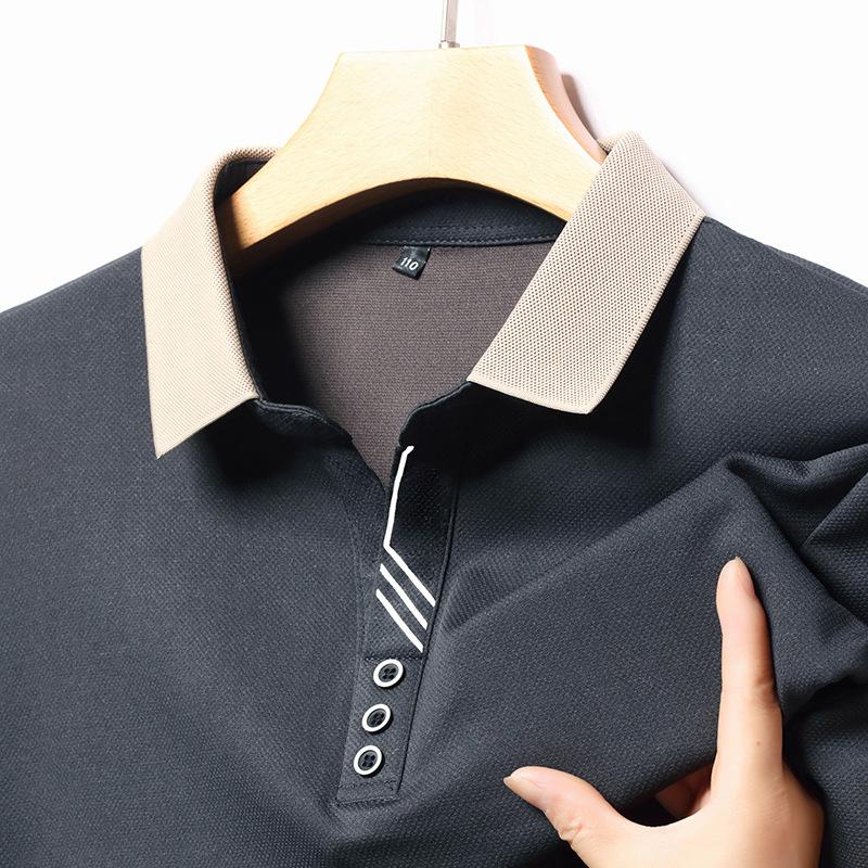 Frühling Herbst Herren Business Casual Langarmhemd Einfarbiges Poloshirt Atmungsaktiv Bequem Vielseitiges Oberteil