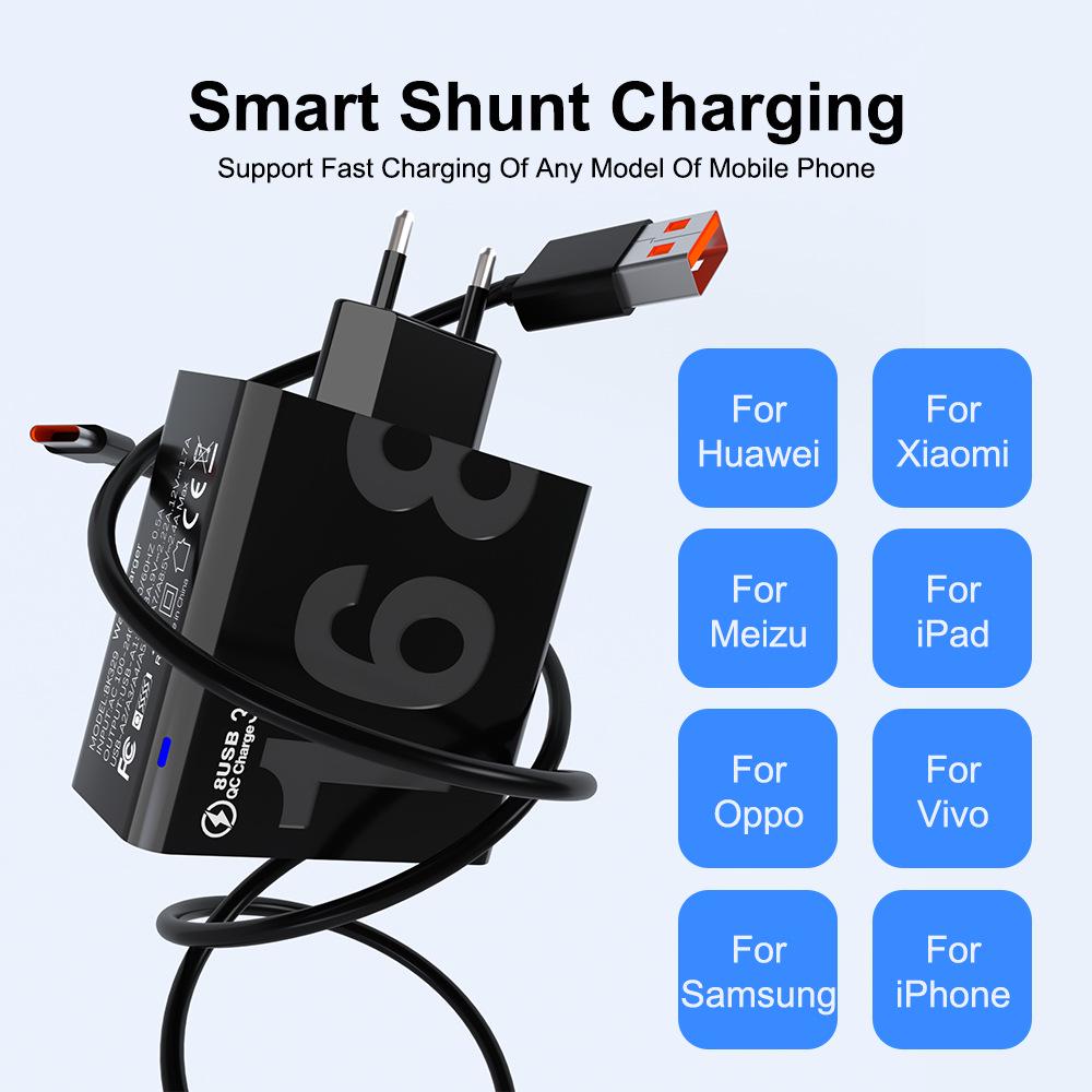 8-Port QC3.0 Fast Charging Travel Charger for Europe, America & Korea - Mobile Phone Charger