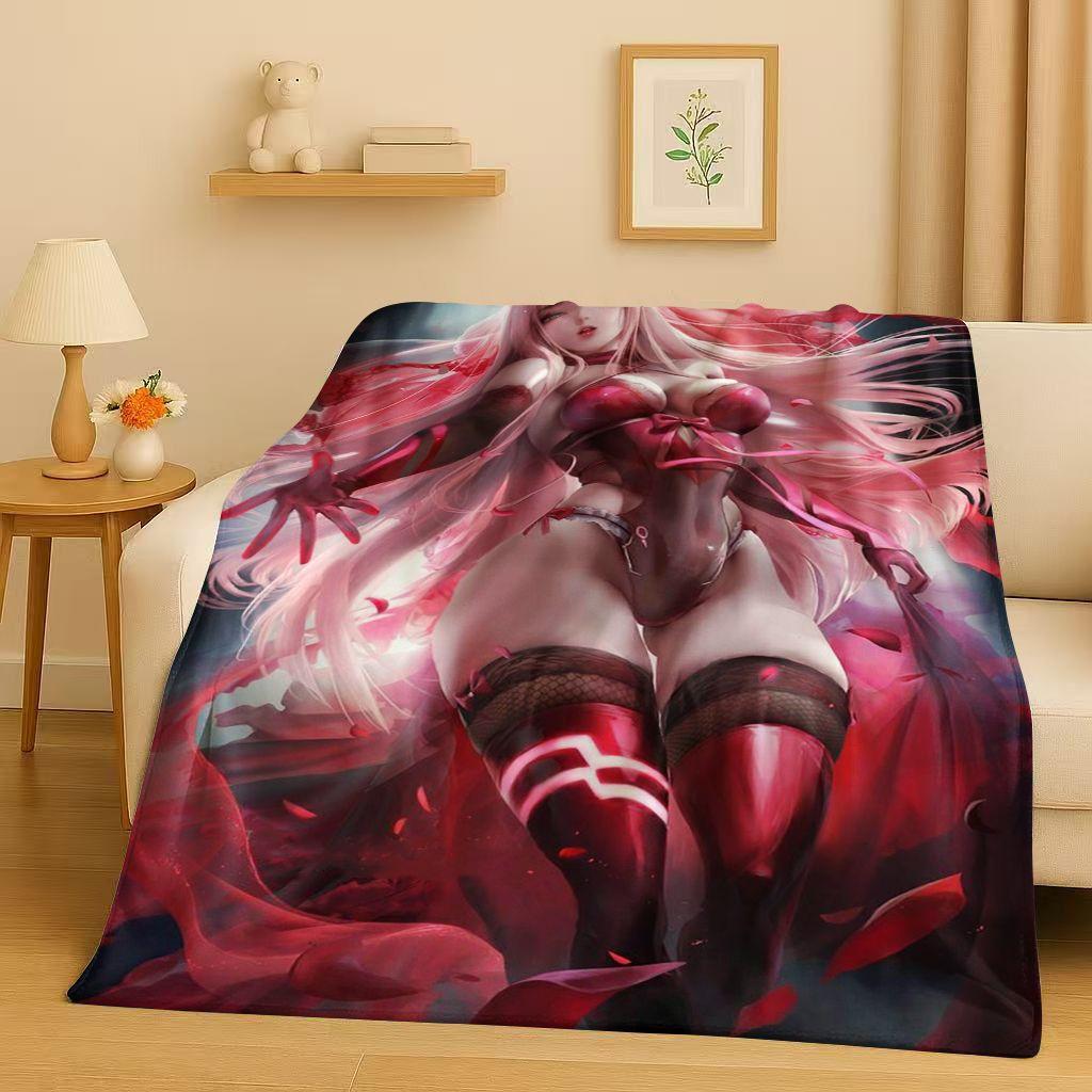 Manta de Franela Sexy 3D de Chica Zero Two DARLING in The FRANXX, Manta de Felpa Suave y Cálida para Hogar, Dormitorio, Cama, Sofá, Oficina