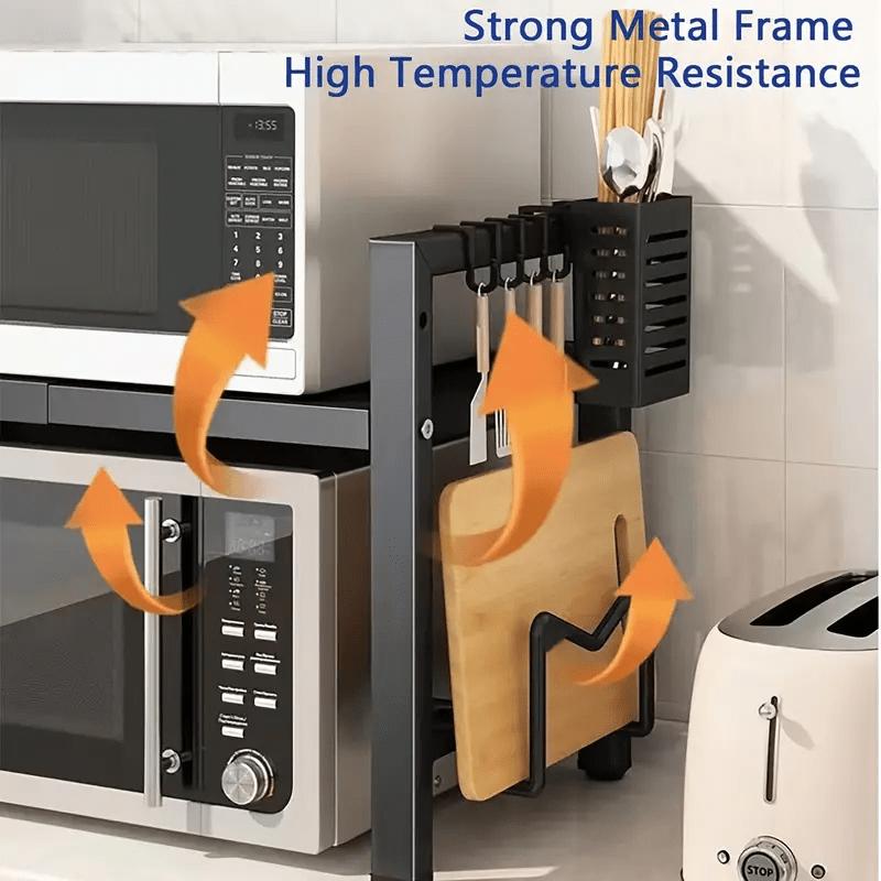 1pc Heavy-Duty Expandable Microwave Stand,Kitchen Storage Shelf,Adjustable 2-Tier Carbon Countertop Organizer