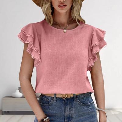 Plus Size Women's Casual Summer Round Neck Loose Shirt Lotus Short Sleeve Top