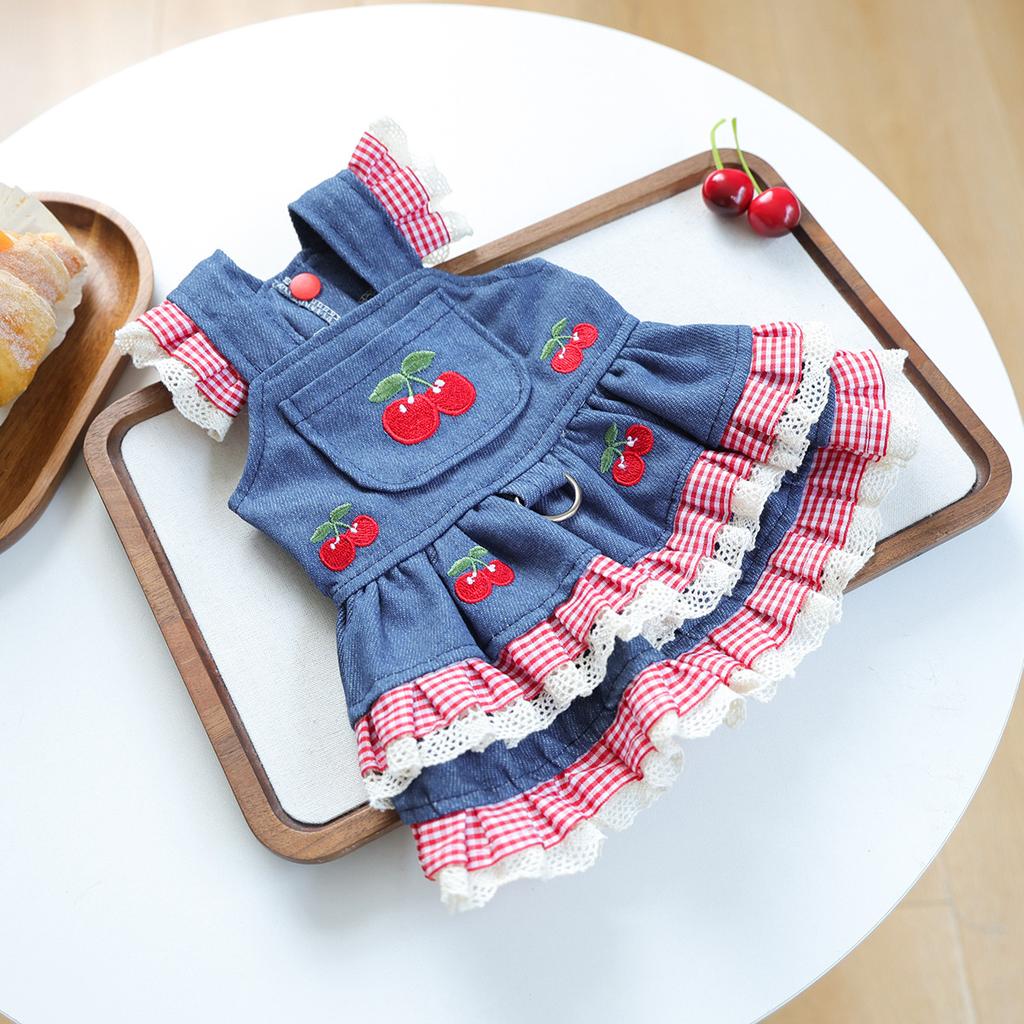 Denim Princess Female Pet Dress Harness Vest Dog And Cat Autumn Costume Outfit XS XL Puppy Animal Small Breeds One Piece Apparel
