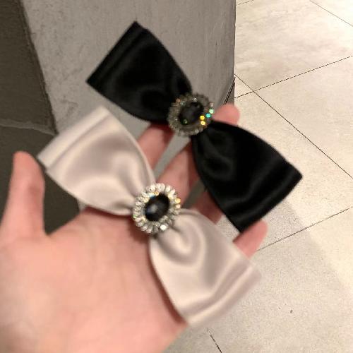 Korean Rhinestone Silk Bow Ponytail Clip for Women Girls Half Tied Ponytail Clip Back of Head Spring Clip Styling Accessories